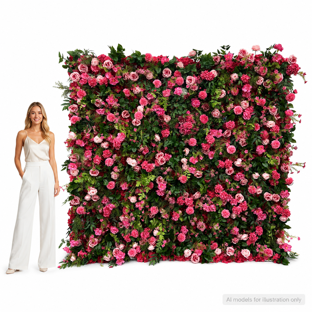 	Pink Garden Greenery	Pink Garden Greenery Artificial Flower Wall Backdrop, 94.5 x 94.5 in