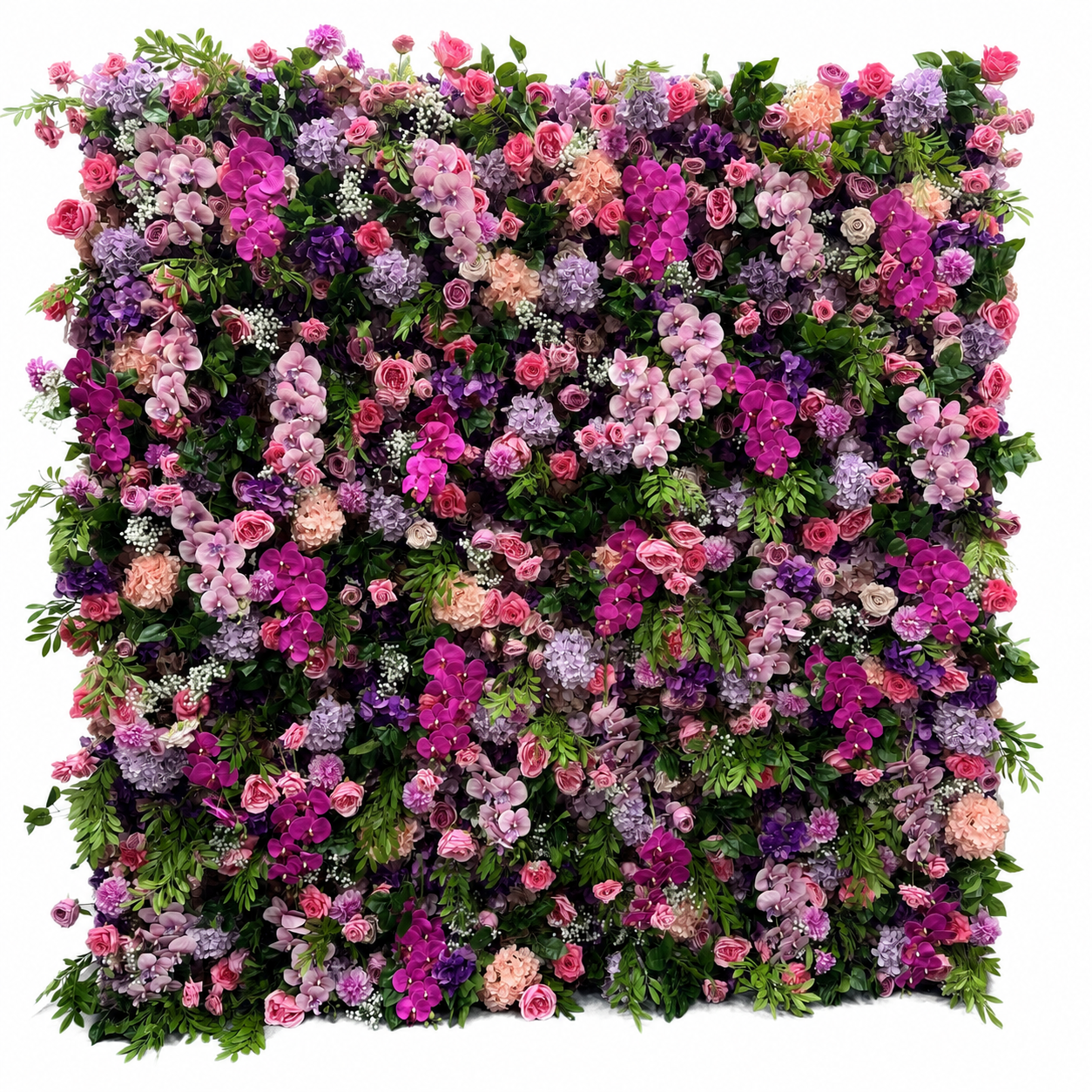Purple Orchid Garden	Purple Orchid Artificial Flower Wall Backdrop, 94.5 x 94.5 in, Frame