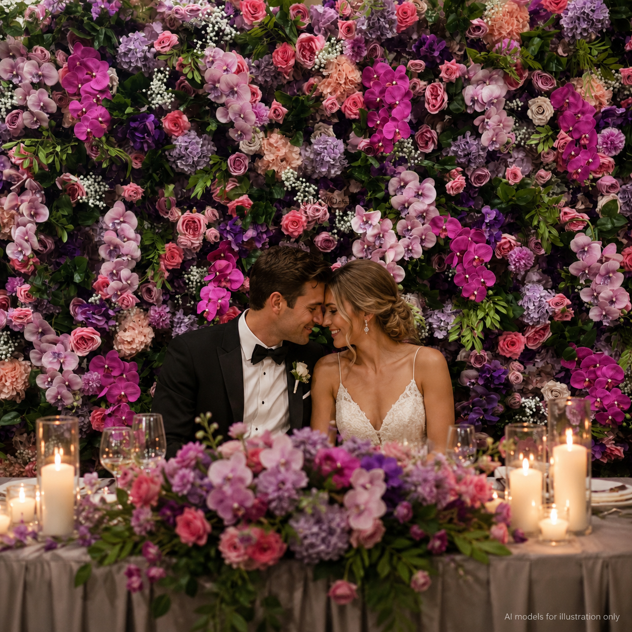 Purple Orchid Garden	Purple Orchid Artificial Flower Wall Backdrop, 94.5 x 94.5 in, Frame