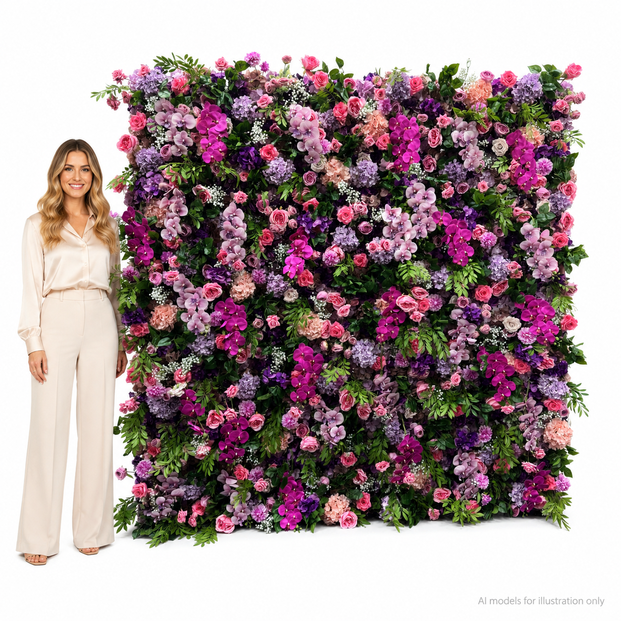 Purple Orchid Garden	Purple Orchid Artificial Flower Wall Backdrop, 94.5 x 94.5 in, Frame