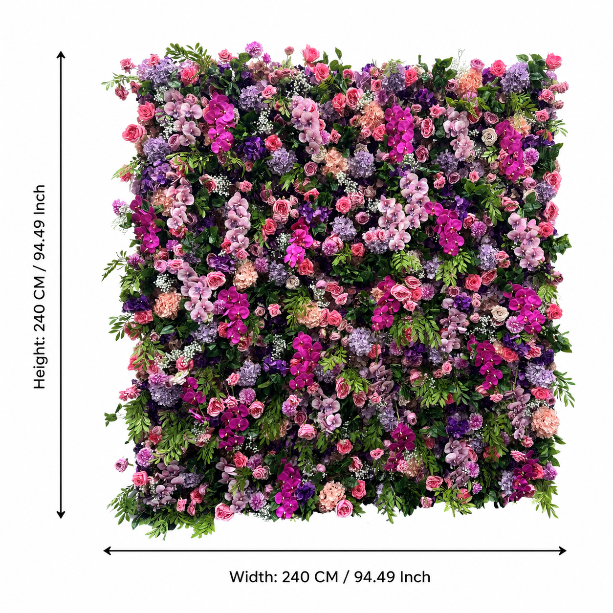 Purple Orchid Garden	Purple Orchid Artificial Flower Wall Backdrop, 94.5 x 94.5 in, Frame