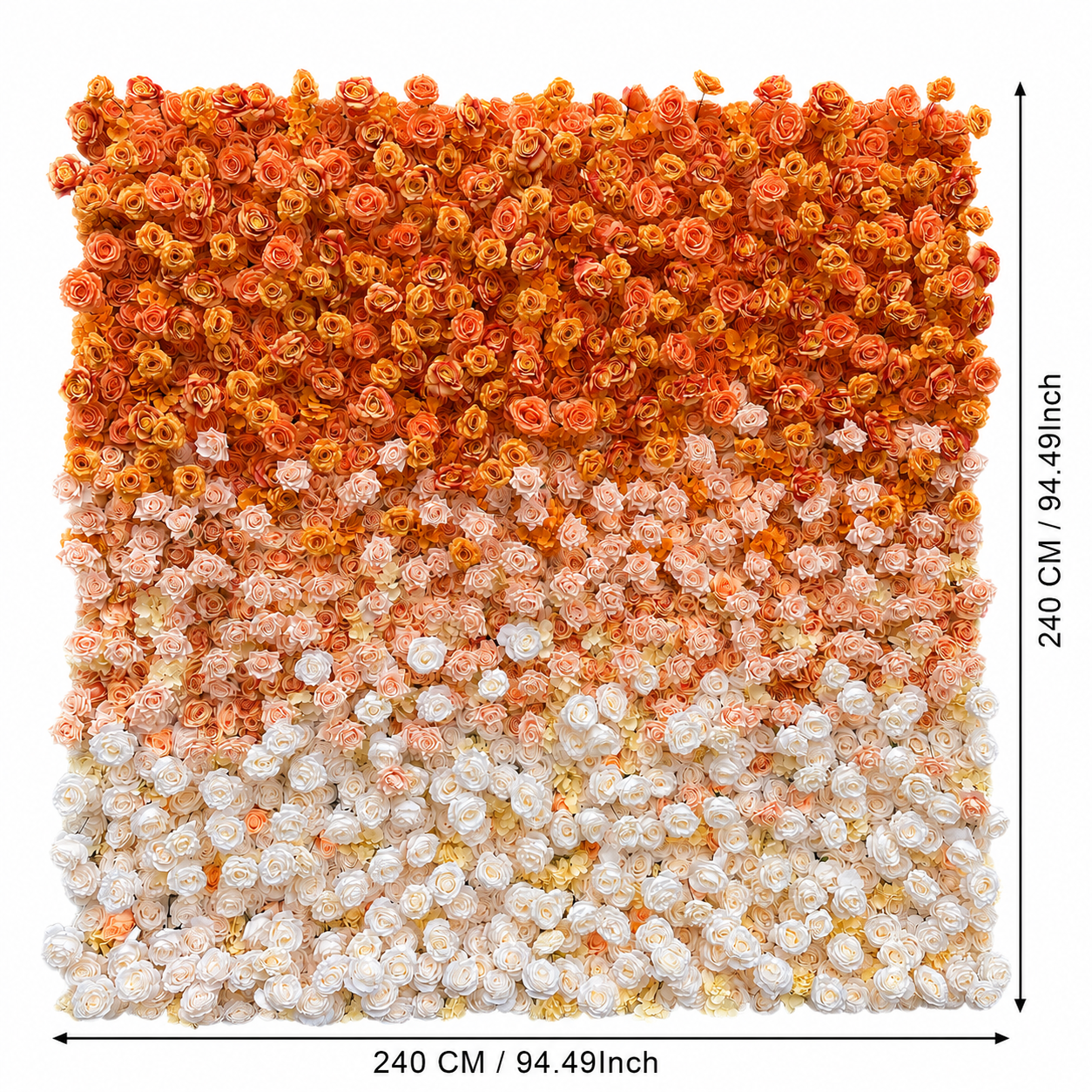 Sunset Orange Ombre	Sunset Orange Artificial Flower Wall Backdrop, 94.5 x 94.5 in, Frame