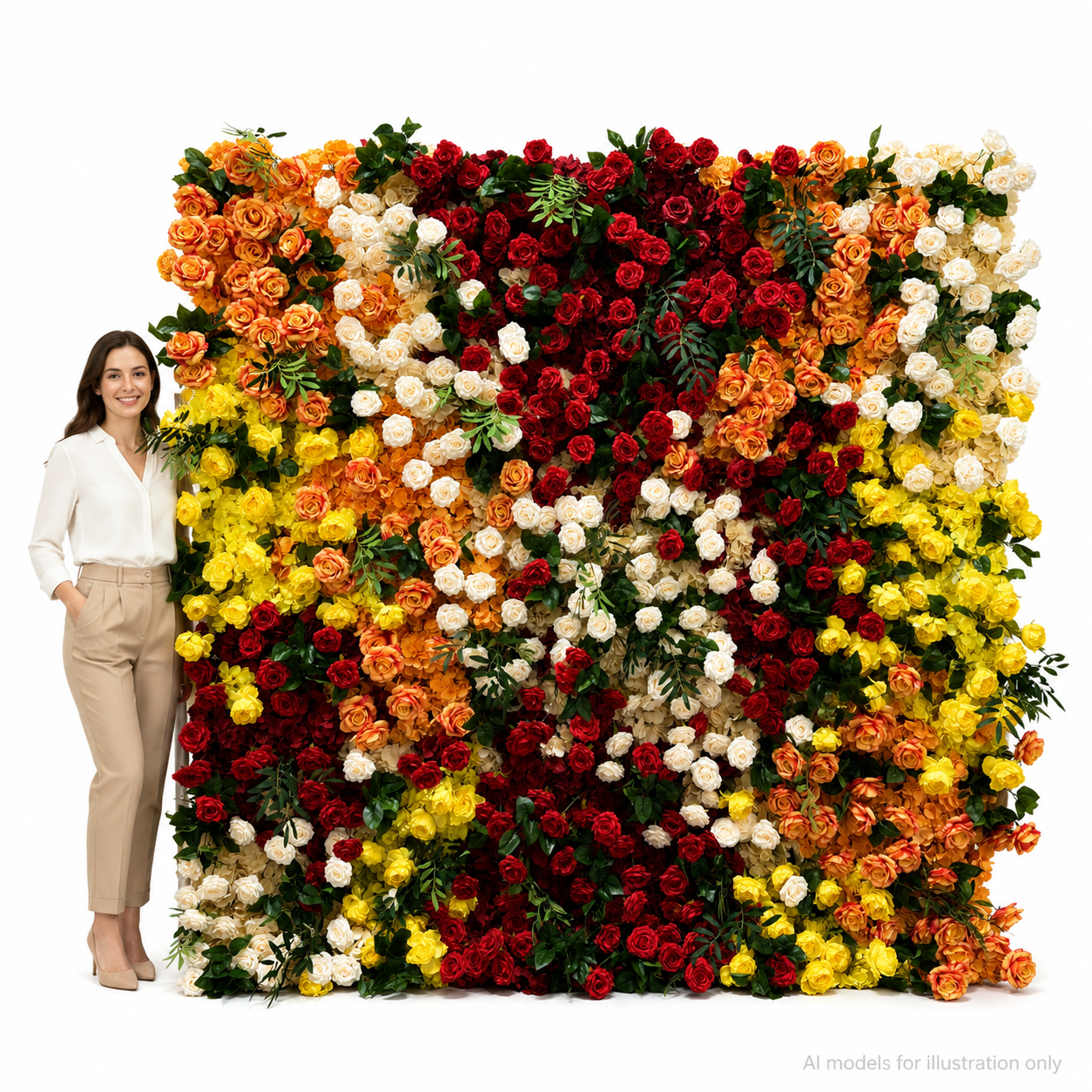 Autumn Mixed Floral Autumn Mix Artificial Flower Wall Backdrop, 94.5 x 94.5 in, Frame