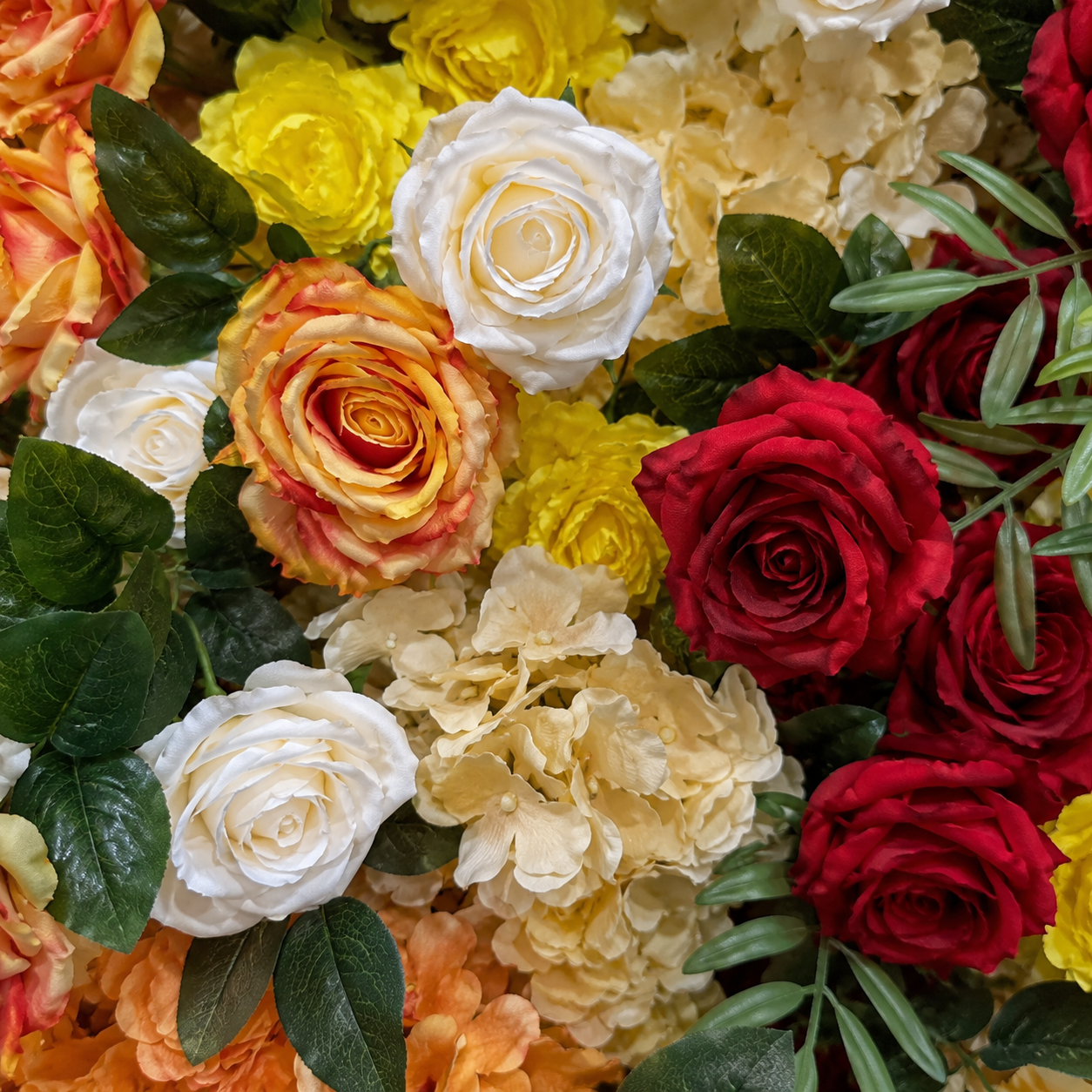 Autumn Mixed Floral Autumn Mix Artificial Flower Wall Backdrop, 94.5 x 94.5 in, Frame
