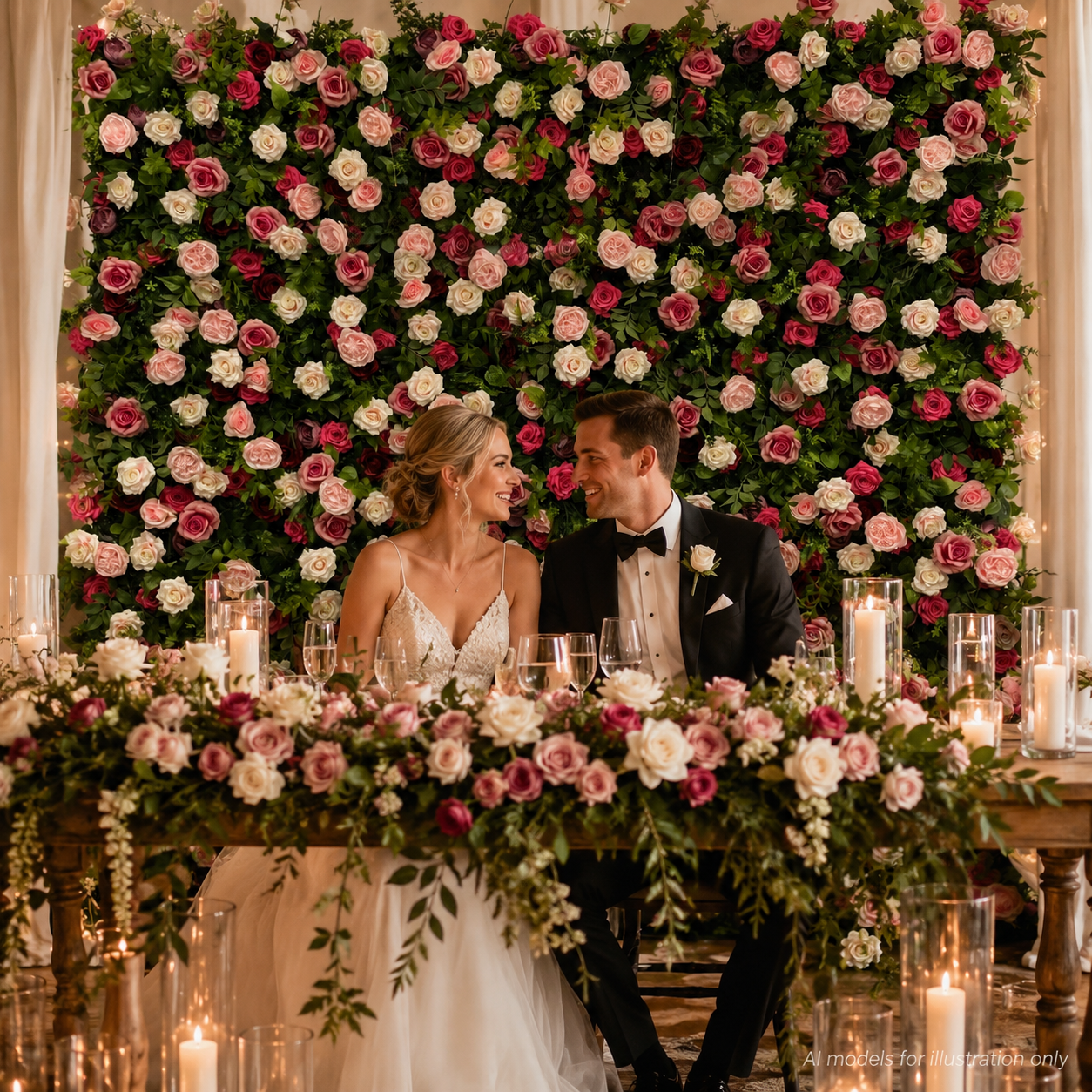 Blush Rose Greenery	Blush Rose Greenery Artificial Flower Wall Backdrop, 94.5 x 94.5 in