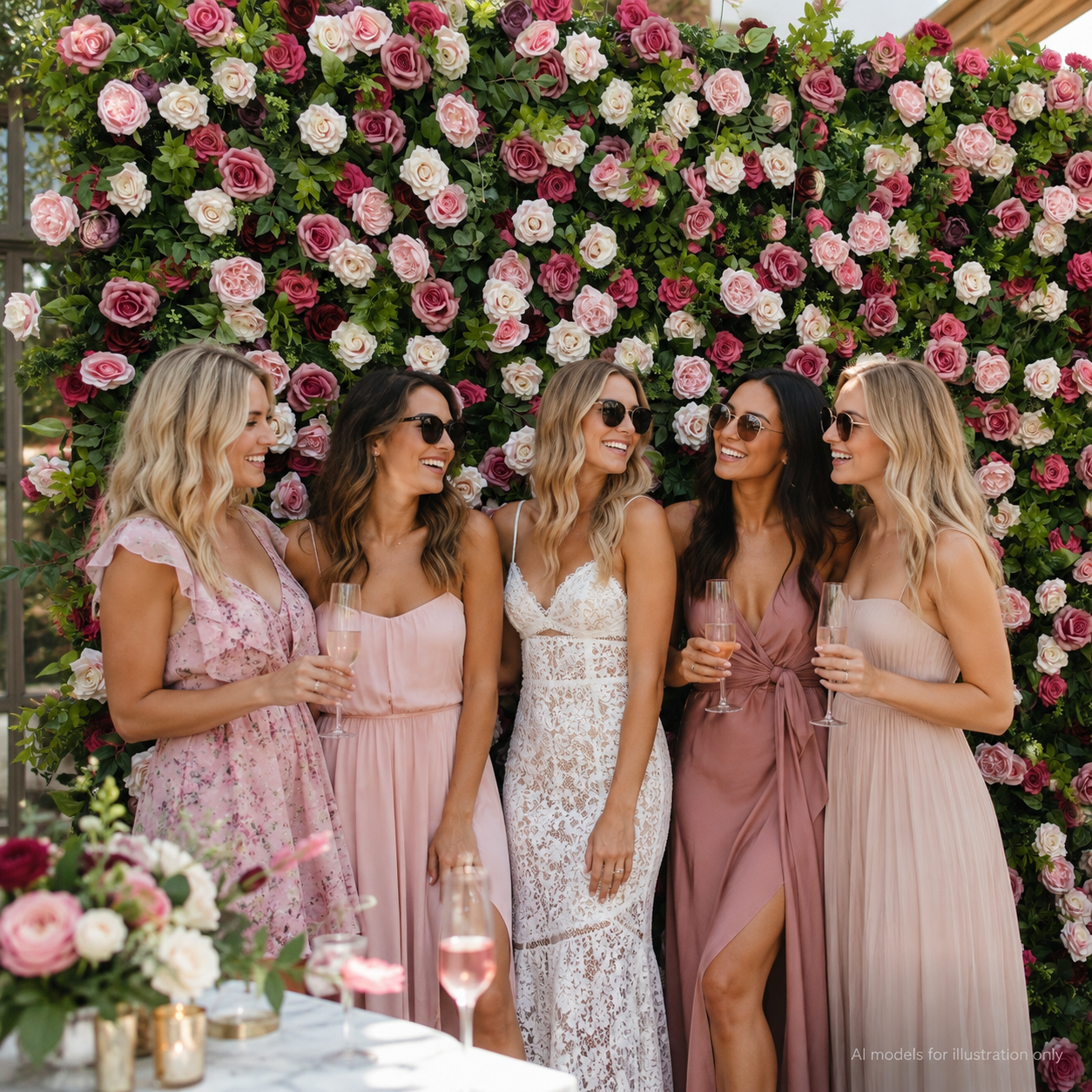 Blush Rose Greenery	Blush Rose Greenery Artificial Flower Wall Backdrop, 94.5 x 94.5 in