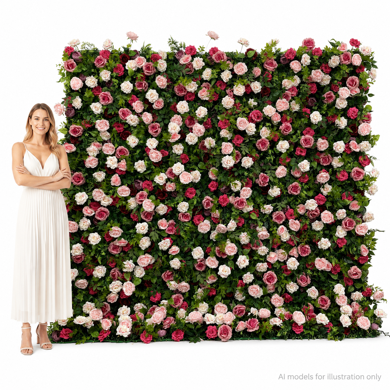 Blush Rose Greenery	Blush Rose Greenery Artificial Flower Wall Backdrop, 94.5 x 94.5 in