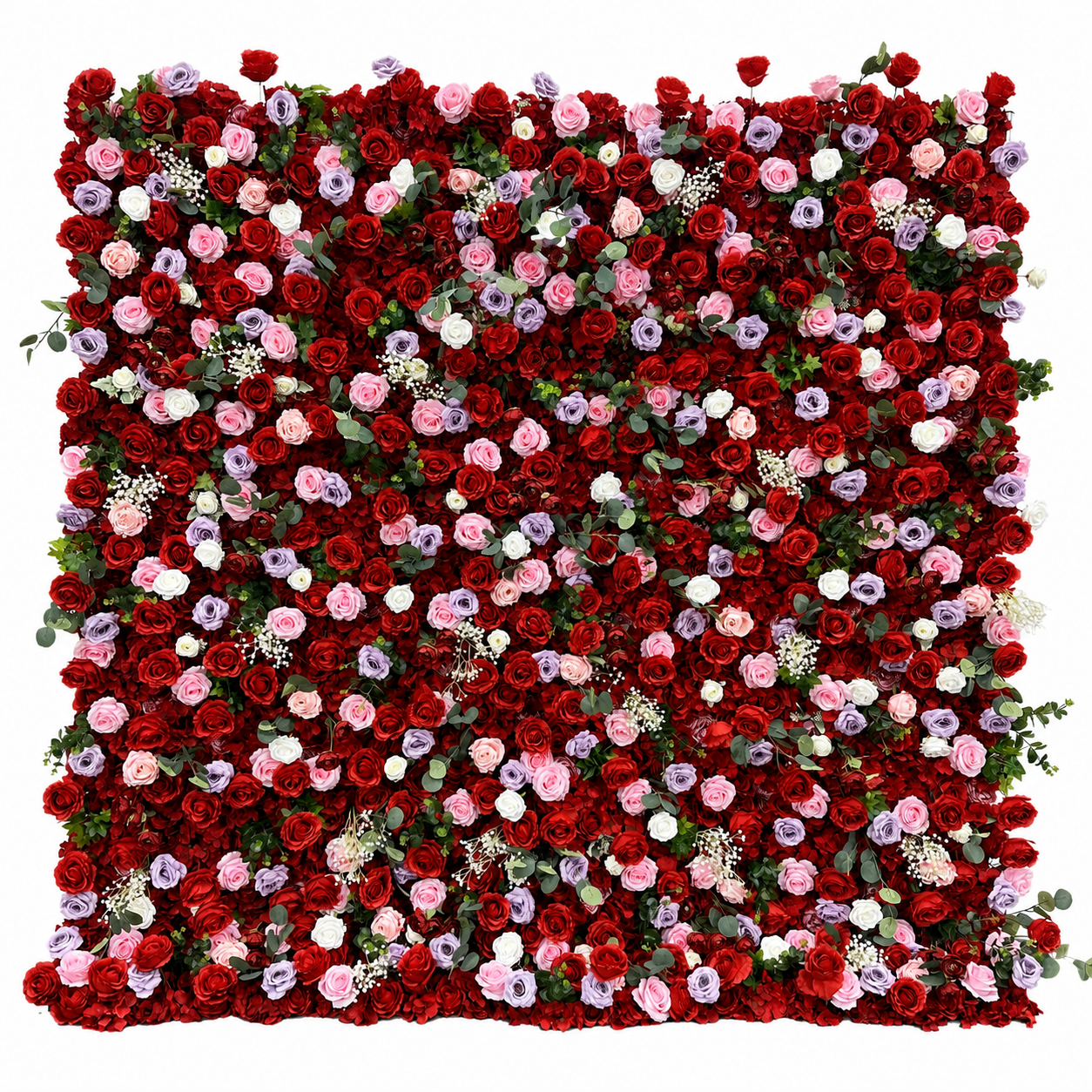 Red Rose Greenery Red Rose Greenery Artificial Flower Wall Backdrop, 94.5 x 94.5 in