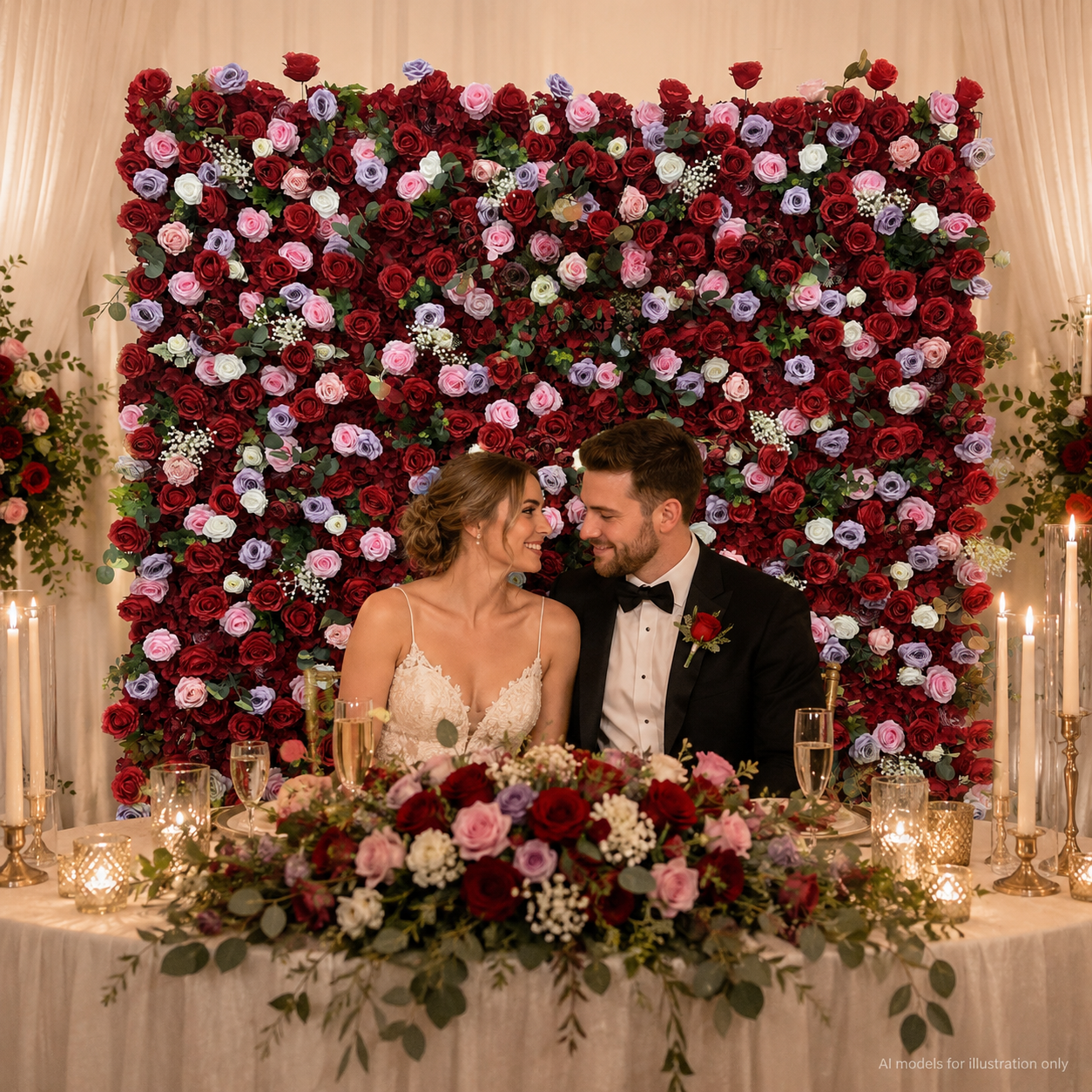 Red Rose Greenery Red Rose Greenery Artificial Flower Wall Backdrop, 94.5 x 94.5 in