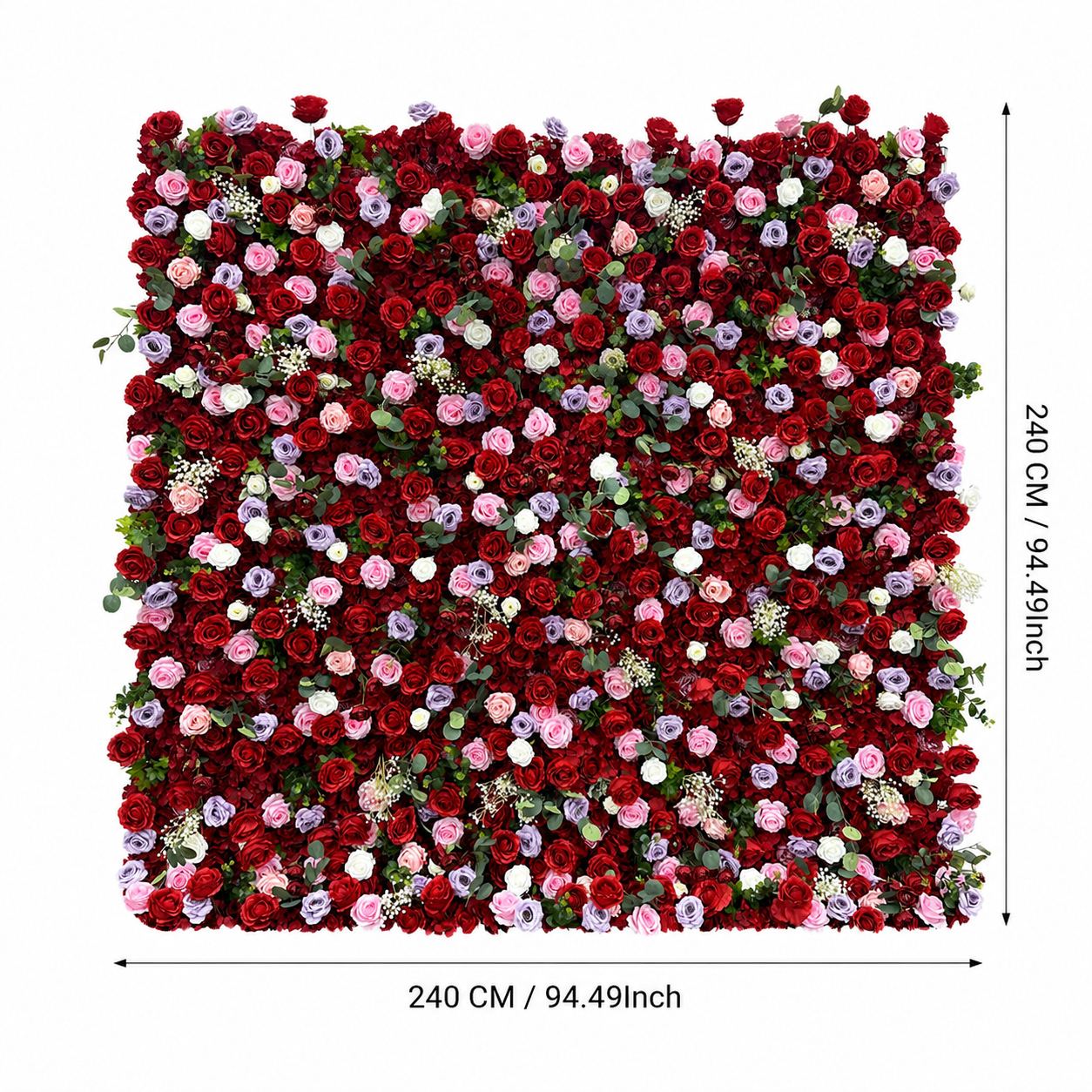Red Rose Greenery Red Rose Greenery Artificial Flower Wall Backdrop, 94.5 x 94.5 in