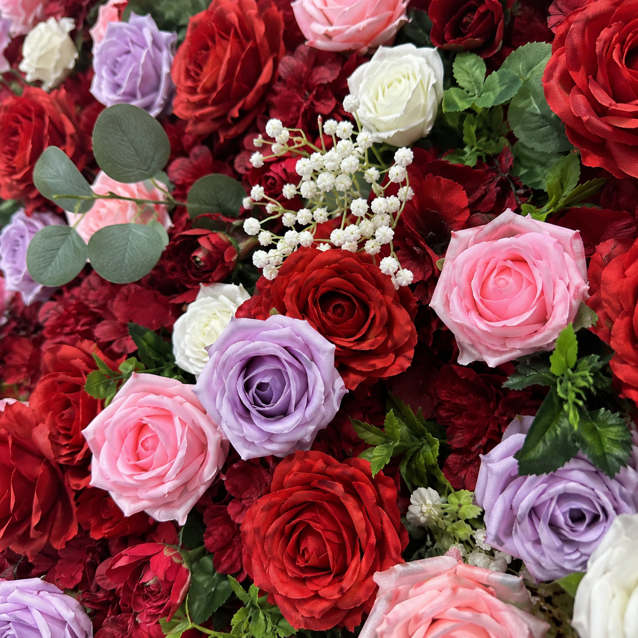 Red Rose Greenery Red Rose Greenery Artificial Flower Wall Backdrop, 94.5 x 94.5 in