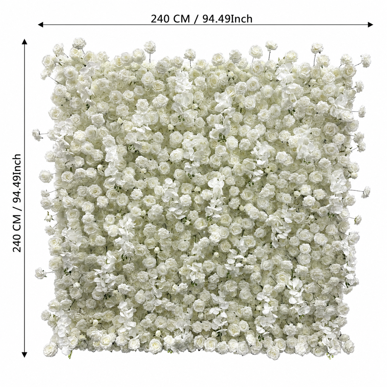 Pure White Orchid Rose	Pure White Artificial Flower Wall Backdrop, 94.5 x 94.5 in, Frame