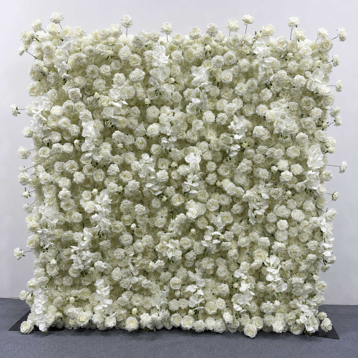 Pure White Orchid Rose	Pure White Artificial Flower Wall Backdrop, 94.5 x 94.5 in, Frame