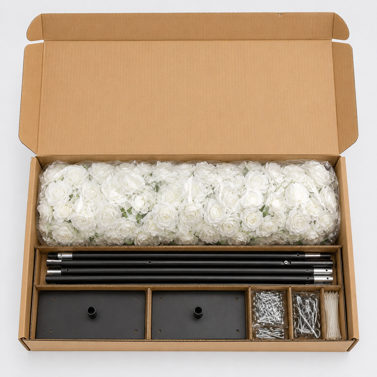 Pure White Orchid Rose	Pure White Artificial Flower Wall Backdrop, 94.5 x 94.5 in, Frame