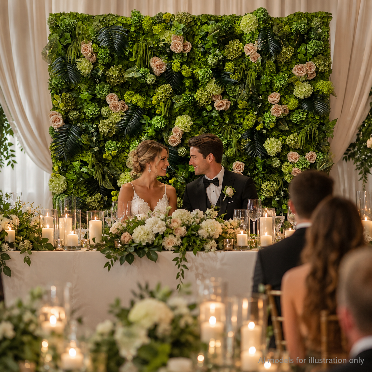 Green Champagne Rose	Green Champagne Artificial Flower Wall Backdrop, 94.5 x 94.5 in