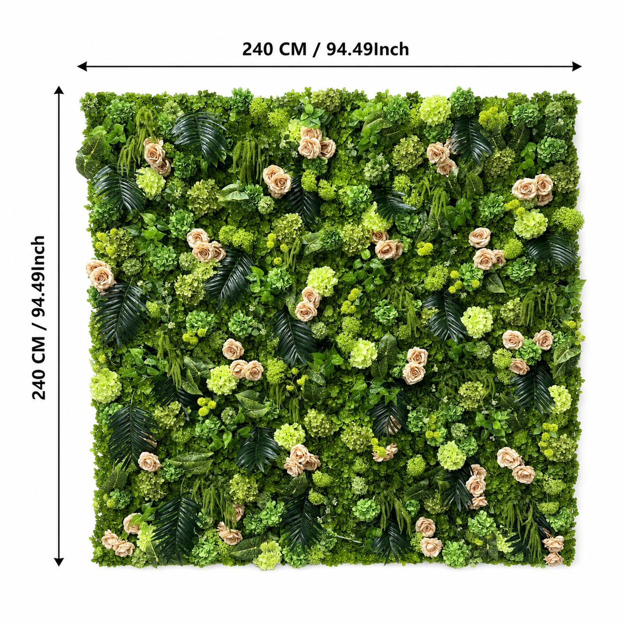 Green Champagne Rose	Green Champagne Artificial Flower Wall Backdrop, 94.5 x 94.5 in