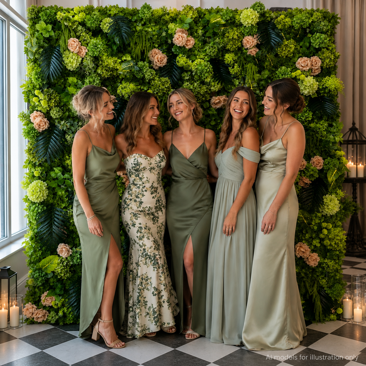 Green Champagne Rose	Green Champagne Artificial Flower Wall Backdrop, 94.5 x 94.5 in