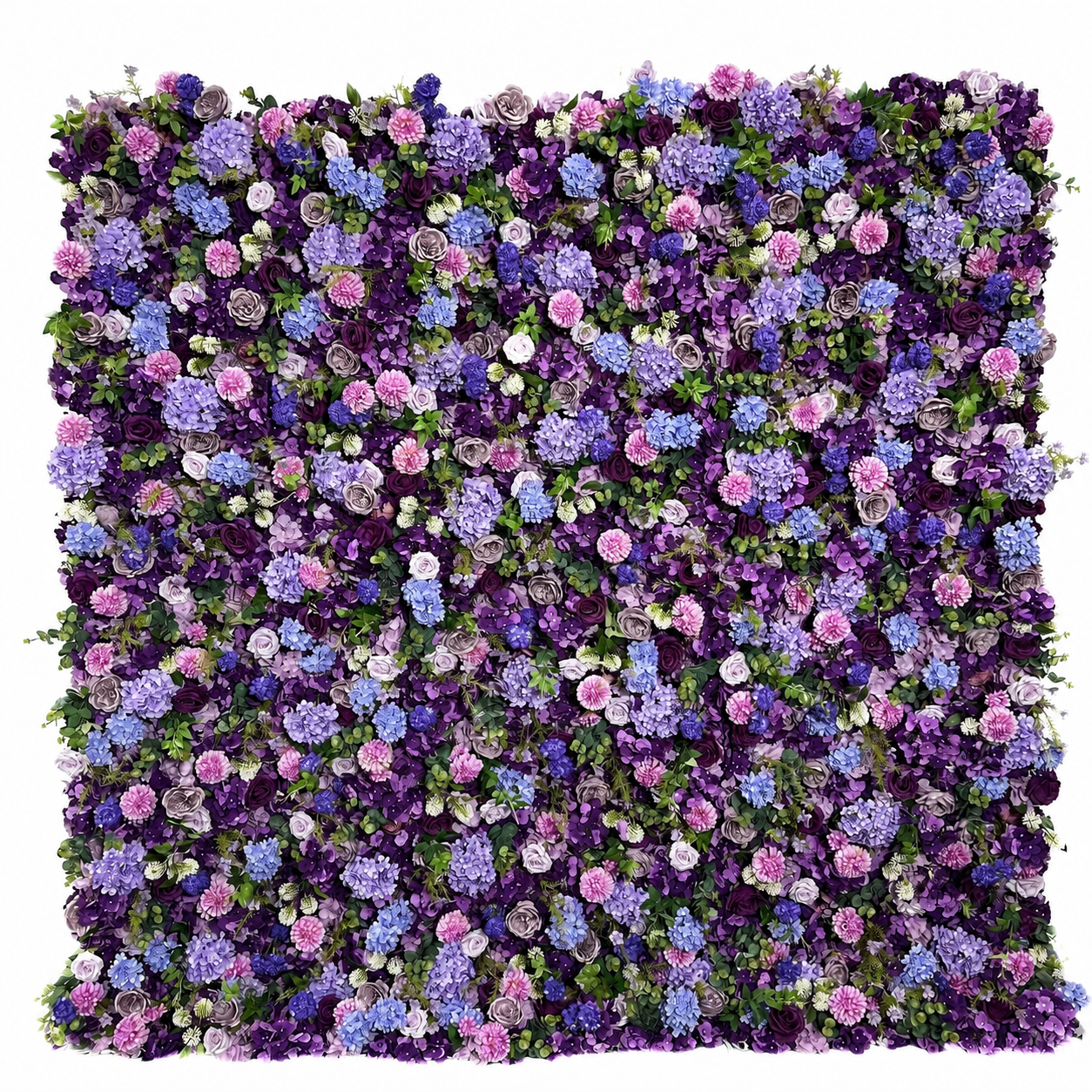 Lavender Purple Hydrangea	Lavender Purple Artificial Flower Wall Backdrop, 94.5 x 94.5 in