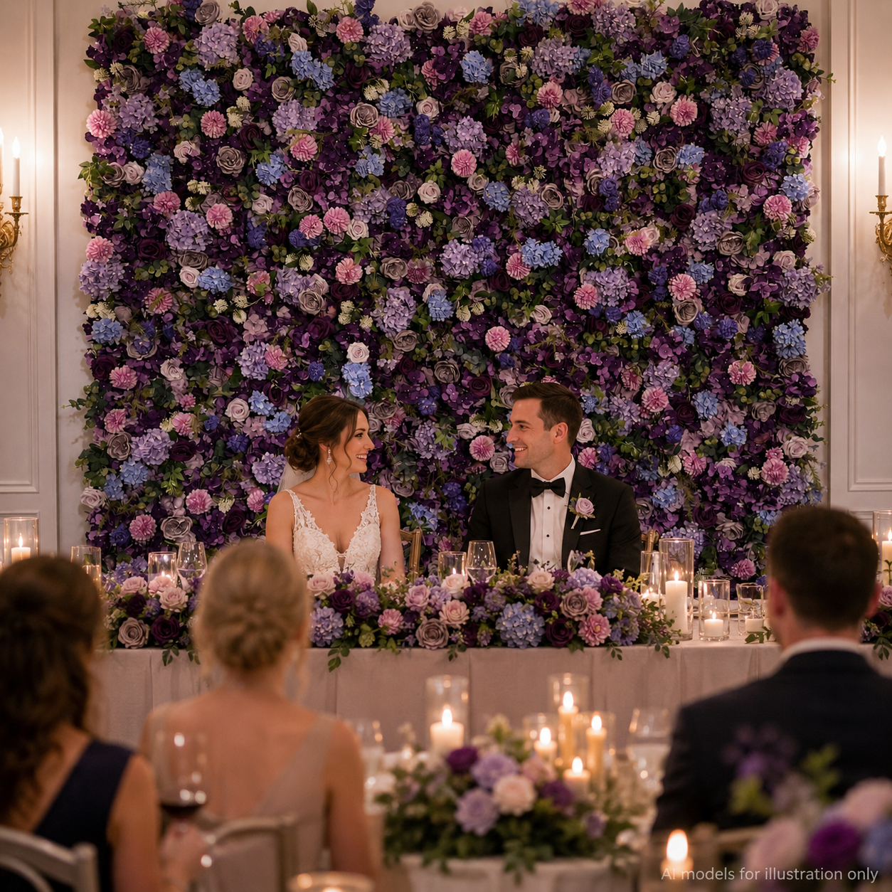 Lavender Purple Hydrangea	Lavender Purple Artificial Flower Wall Backdrop, 94.5 x 94.5 in
