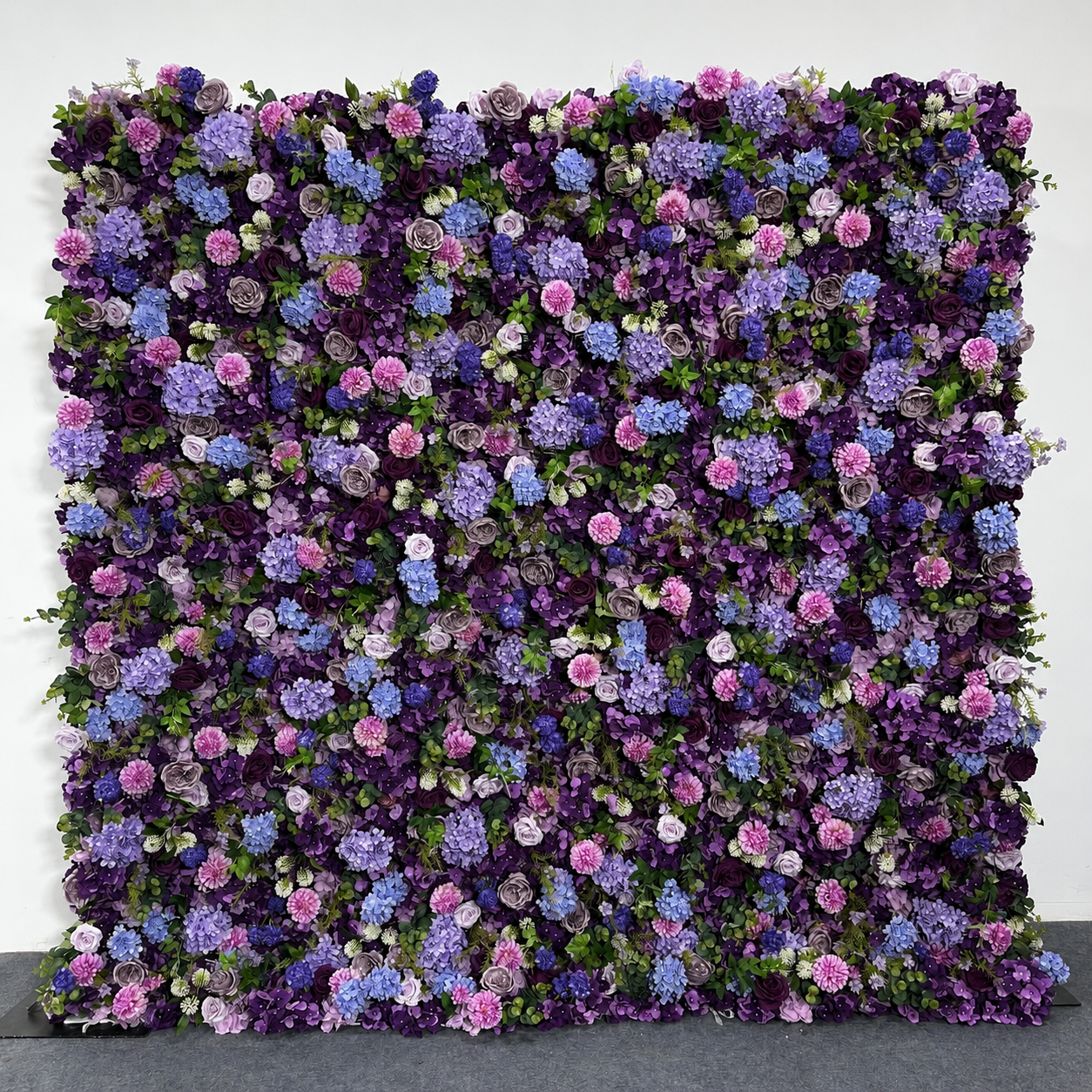 Lavender Purple Hydrangea	Lavender Purple Artificial Flower Wall Backdrop, 94.5 x 94.5 in