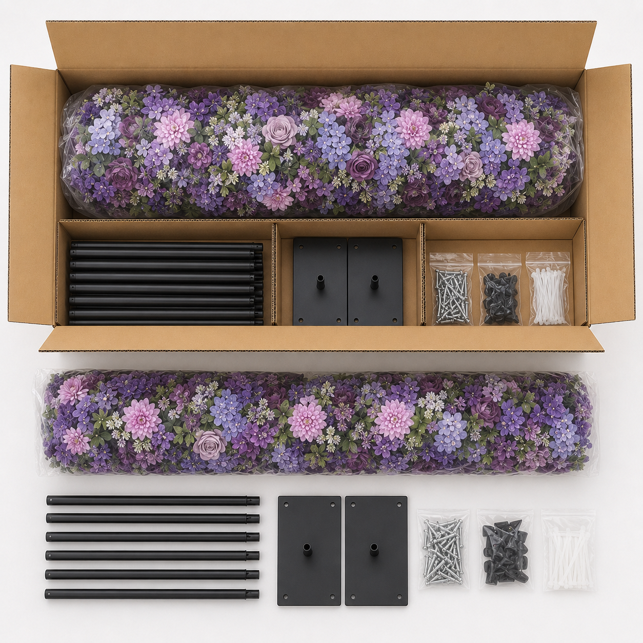 Lavender Purple Hydrangea	Lavender Purple Artificial Flower Wall Backdrop, 94.5 x 94.5 in