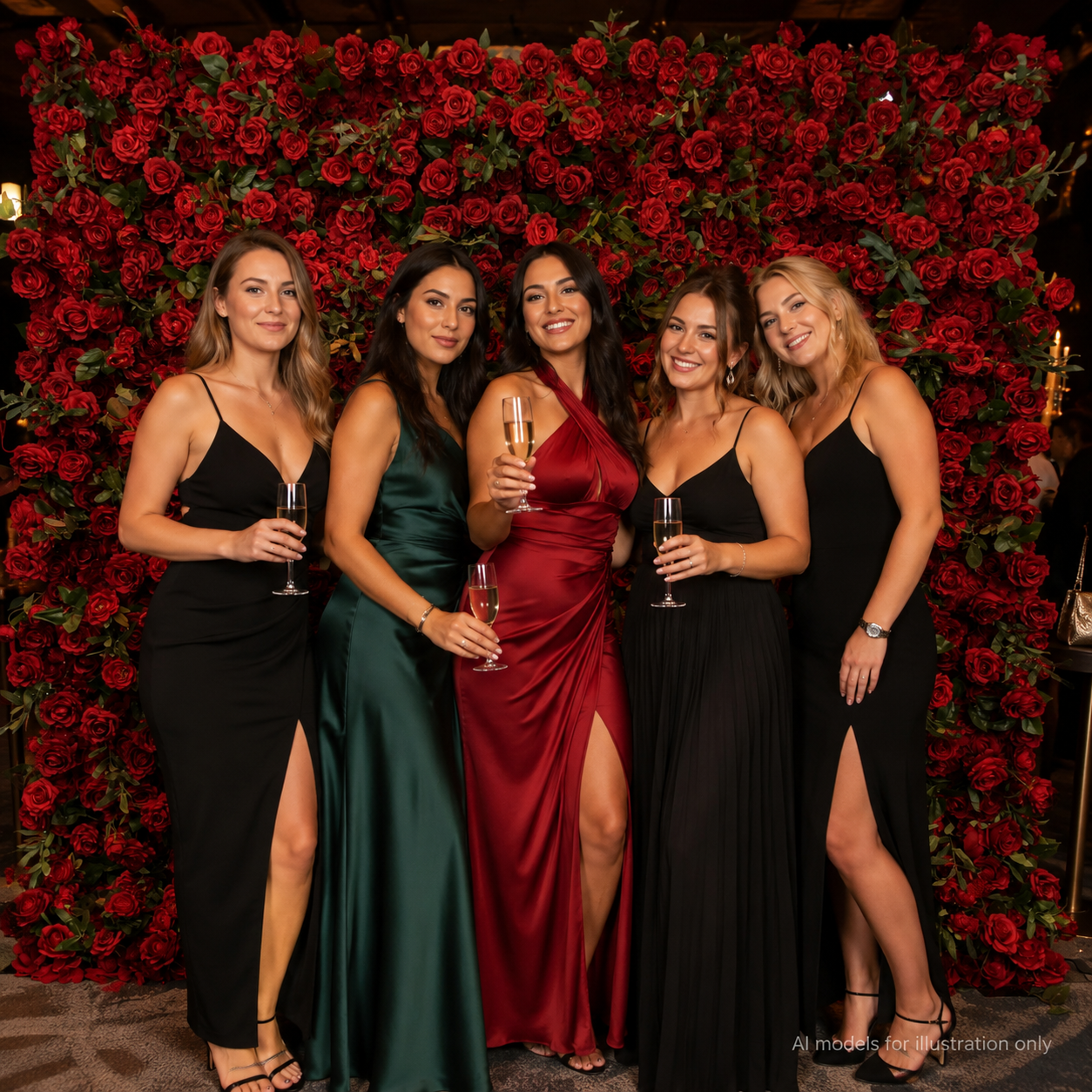 Red Rose Greenery	Red Rose Greenery Artificial Flower Wall Backdrop, 94.5 x 94.5 in 
