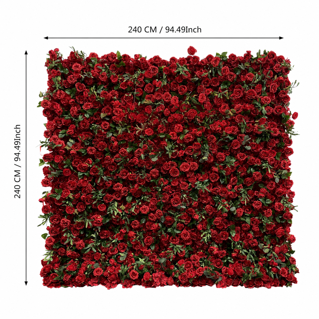 Red Rose Greenery	Red Rose Greenery Artificial Flower Wall Backdrop, 94.5 x 94.5 in 