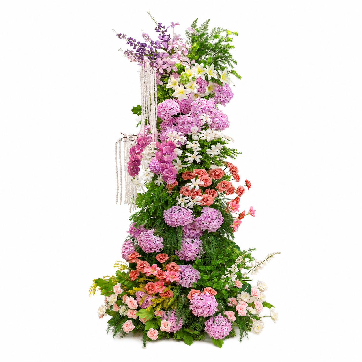 8.5ft Tall Wedding Flower Pillar, Pastel Purple Pink Silk Floral Arrangement for Photo Booth, Sweetheart Table & Ceremony Decor, Frame Not Included