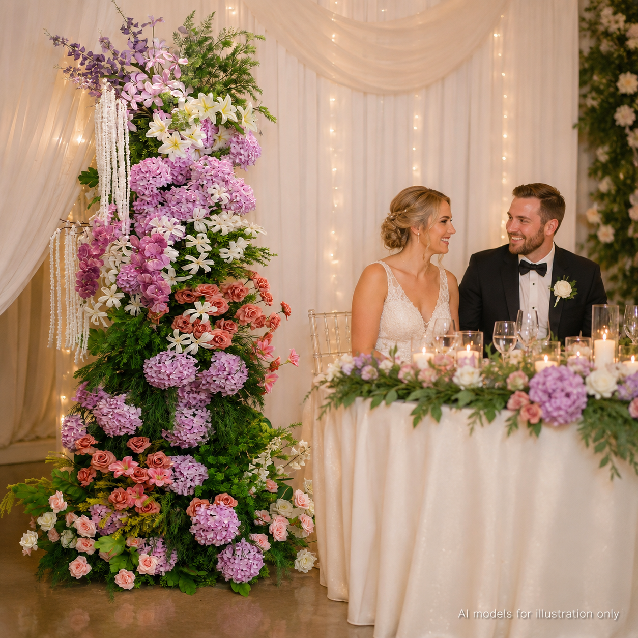 8.5ft Tall Wedding Flower Pillar, Pastel Purple Pink Silk Floral Arrangement for Photo Booth, Sweetheart Table & Ceremony Decor, Frame Not Included