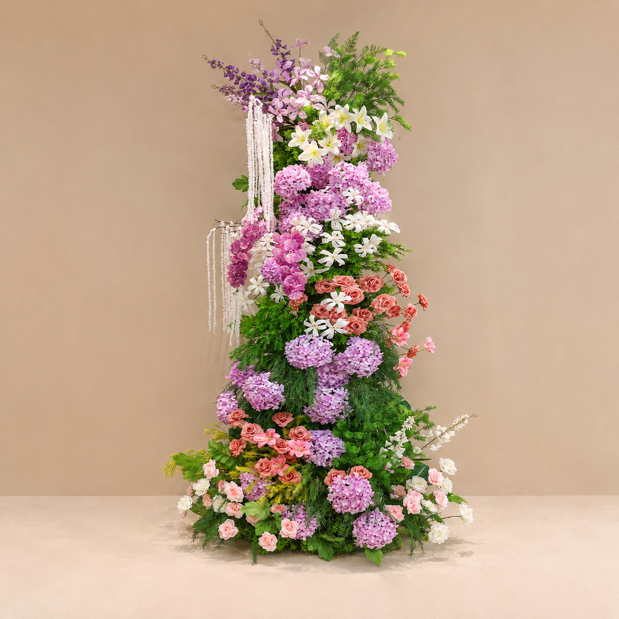 8.5ft Tall Wedding Flower Pillar, Pastel Purple Pink Silk Floral Arrangement for Photo Booth, Sweetheart Table & Ceremony Decor, Frame Not Included