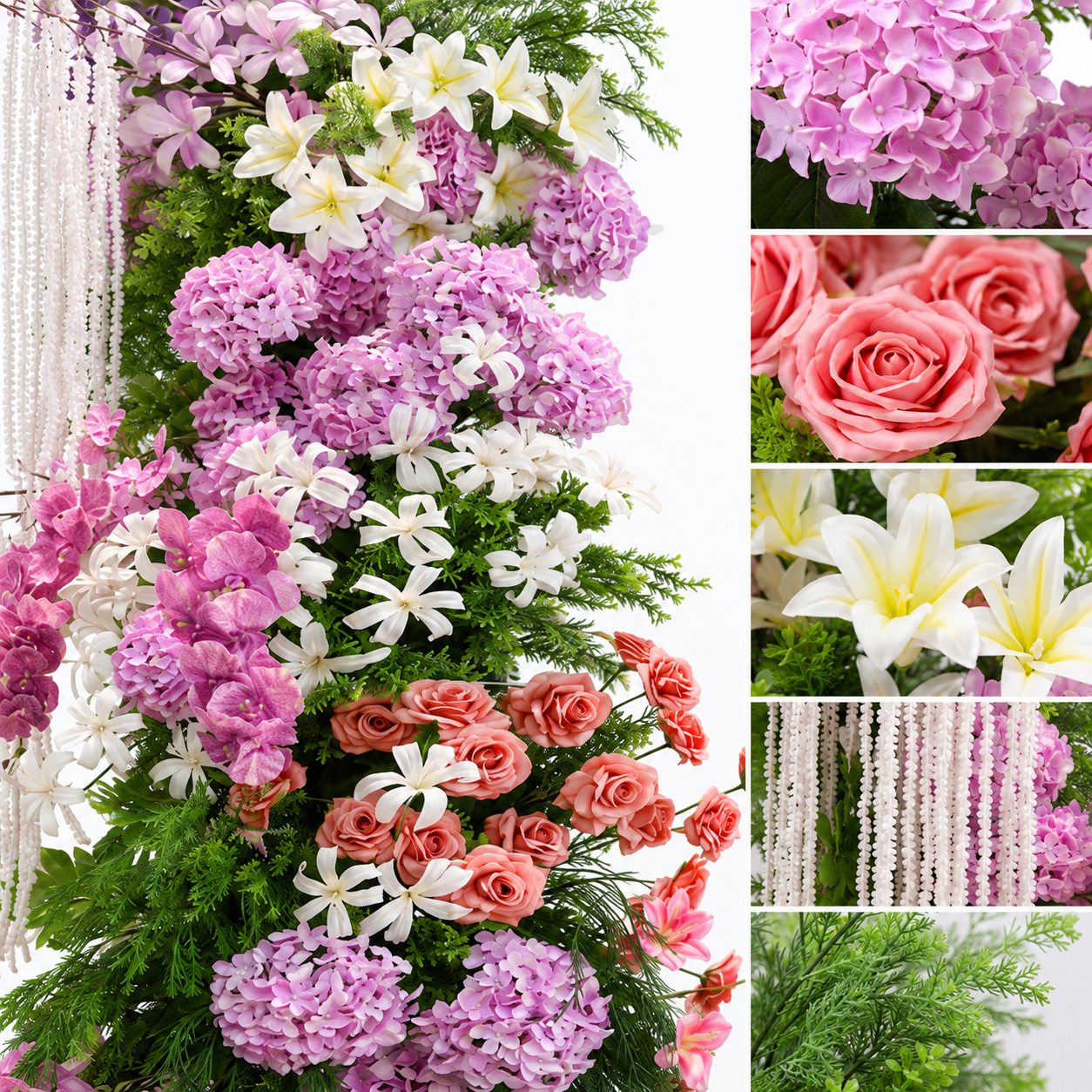 8.5ft Tall Wedding Flower Pillar, Pastel Purple Pink Silk Floral Arrangement for Photo Booth, Sweetheart Table & Ceremony Decor, Frame Not Included