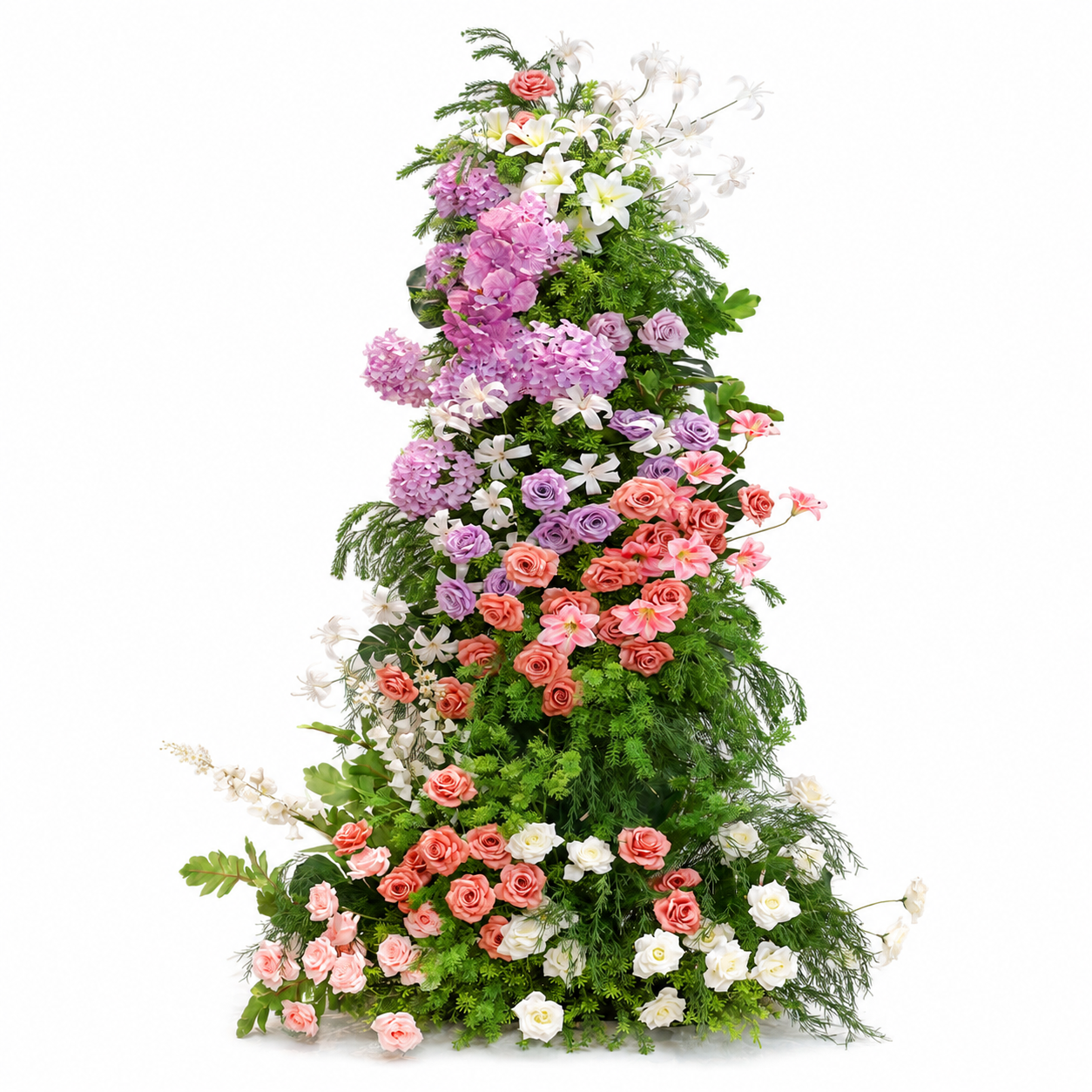 260cm Tall Wedding Floral Pillar Arrangement, Artificial Pink Purple White Flower Stand, Freestanding Floral Column Backdrop for Ceremony Aisle Head Table Decor, No Stand Included