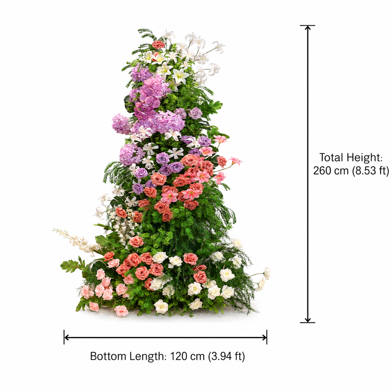 260cm Tall Wedding Floral Pillar Arrangement, Artificial Pink Purple White Flower Stand, Freestanding Floral Column Backdrop for Ceremony Aisle Head Table Decor, No Stand Included