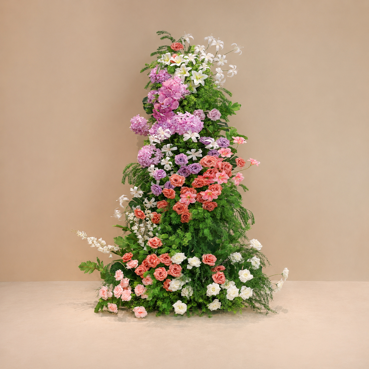 260cm Tall Wedding Floral Pillar Arrangement, Artificial Pink Purple White Flower Stand, Freestanding Floral Column Backdrop for Ceremony Aisle Head Table Decor, No Stand Included