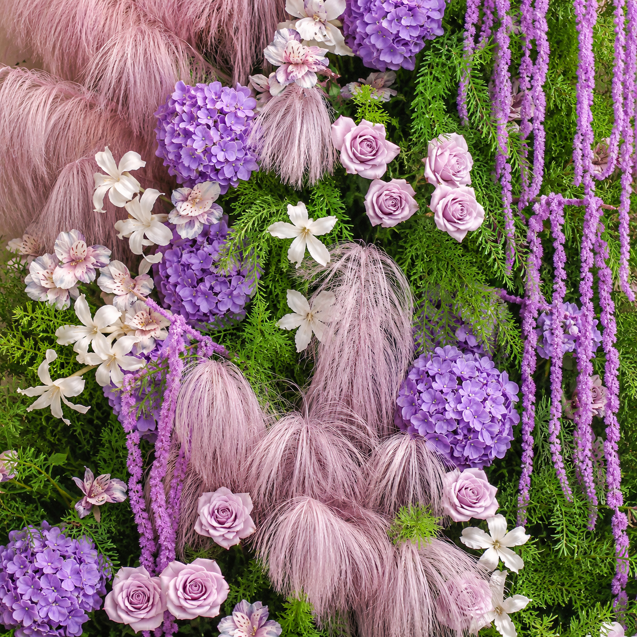 260cm Lavender Pink Pampas Grass Floral Pillar Arrangement, Artificial Purple Hydrangea Rose Vertical Flower Column, Wedding Aisle Sweetheart Table Floral Backdrop Decor, Stand Not Included