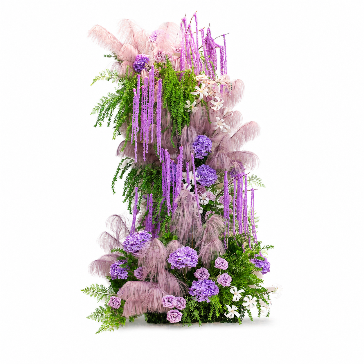 260cm Tall Purple Pampas Grass Floral Pillar Arrangement, Artificial Lavender Rose Hydrangea Vertical Flower Column, Wedding Backdrop Aisle Sweetheart Table Floral Decor, Stand Not Included