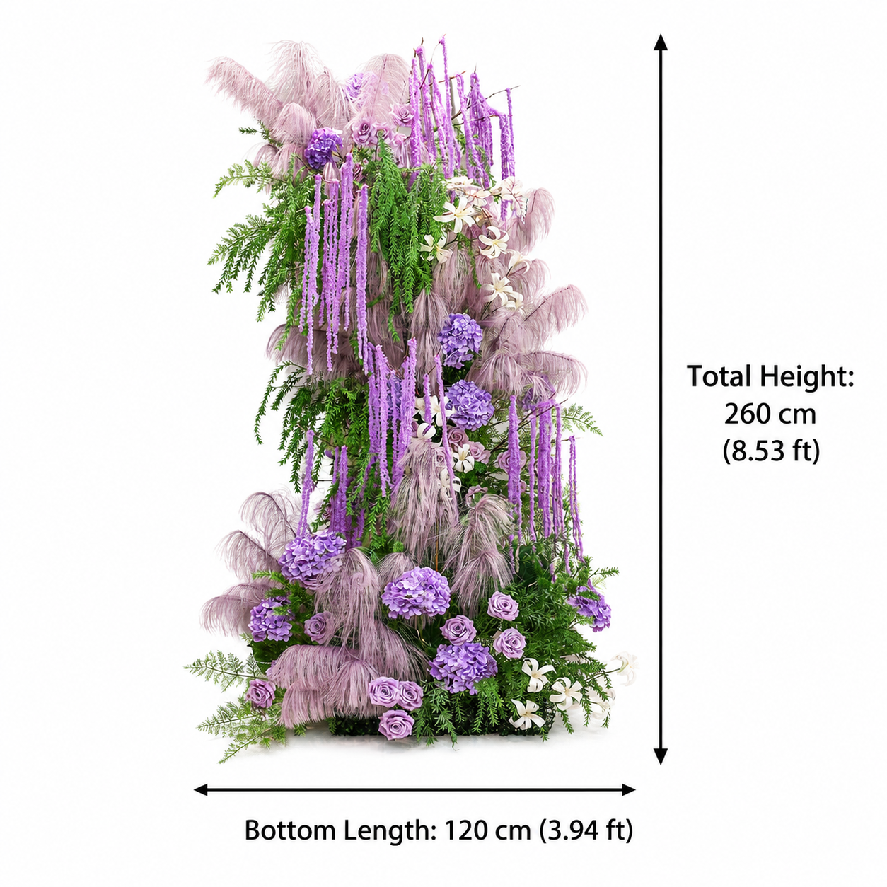 260cm Tall Purple Pampas Grass Floral Pillar Arrangement, Artificial Lavender Rose Hydrangea Vertical Flower Column, Wedding Backdrop Aisle Sweetheart Table Floral Decor, Stand Not Included