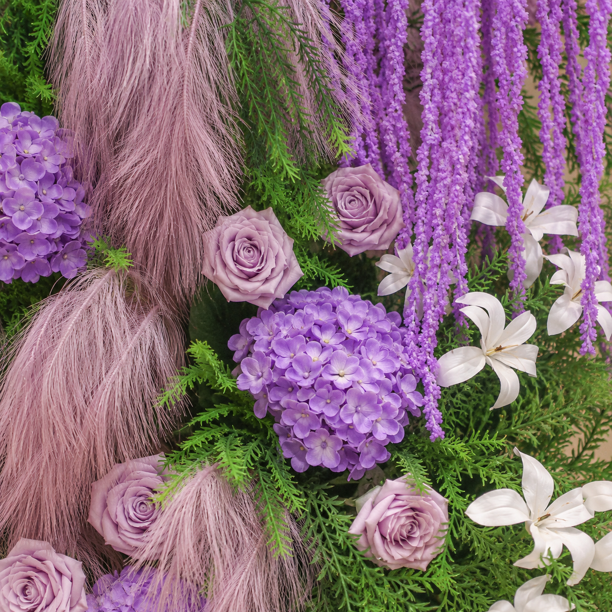 260cm Tall Purple Pampas Grass Floral Pillar Arrangement, Artificial Lavender Rose Hydrangea Vertical Flower Column, Wedding Backdrop Aisle Sweetheart Table Floral Decor, Stand Not Included