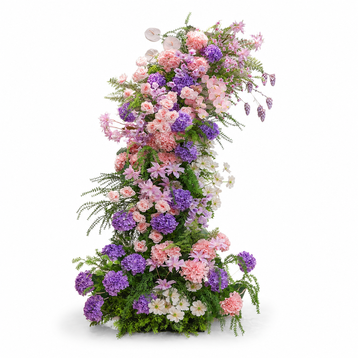 260cm Pink Purple Hydrangea Floral Pillar Arrangement, Artificial Blush Rose Vertical Flower Column, Wedding Aisle Sweetheart Table Floral Backdrop Decor, Stand Not Included