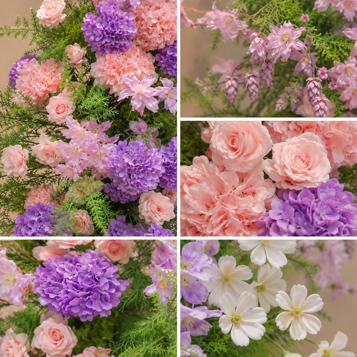260cm Pink Purple Hydrangea Floral Pillar Arrangement, Artificial Blush Rose Vertical Flower Column, Wedding Aisle Sweetheart Table Floral Backdrop Decor, Stand Not Included