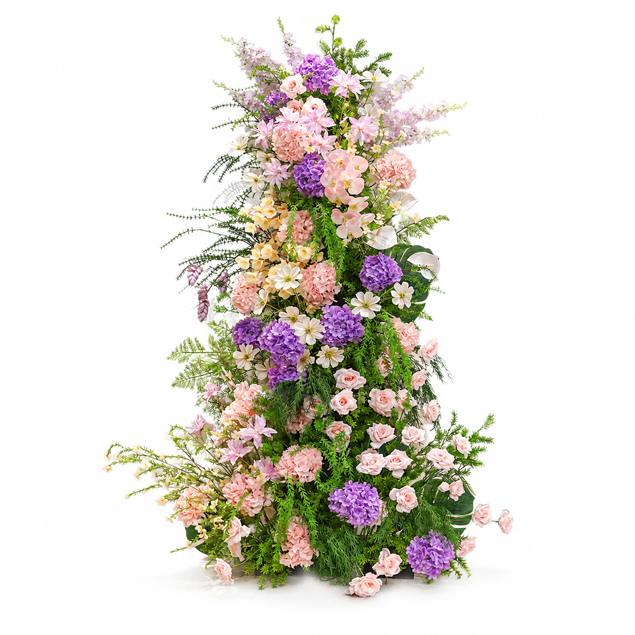 260cm Blush Pink Purple Hydrangea Floral Pillar Arrangement, Artificial Rose Anthurium Vertical Flower Column, Wedding Aisle Sweetheart Table Floral Backdrop Decor, Stand Not Included