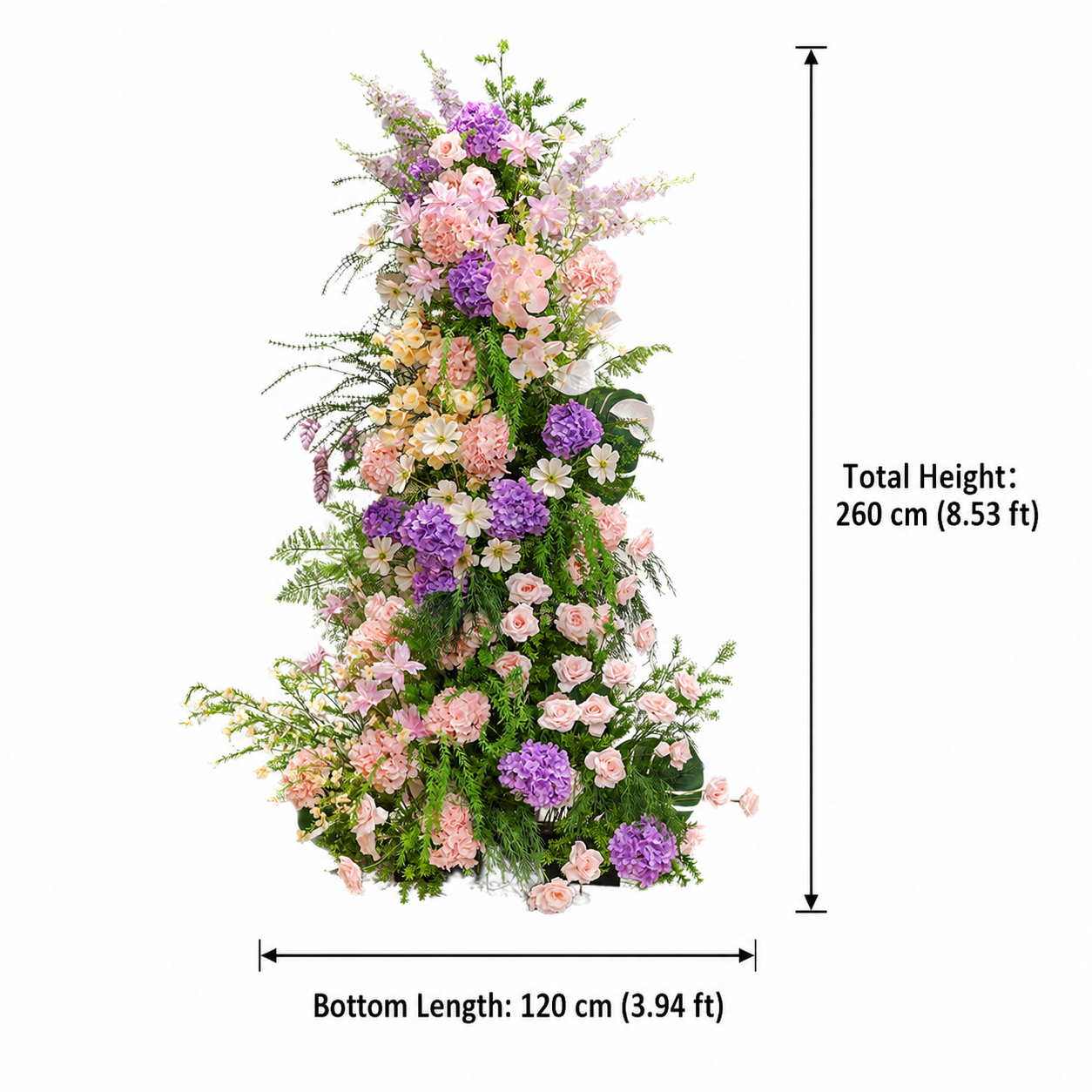 260cm Blush Pink Purple Hydrangea Floral Pillar Arrangement, Artificial Rose Anthurium Vertical Flower Column, Wedding Aisle Sweetheart Table Floral Backdrop Decor, Stand Not Included