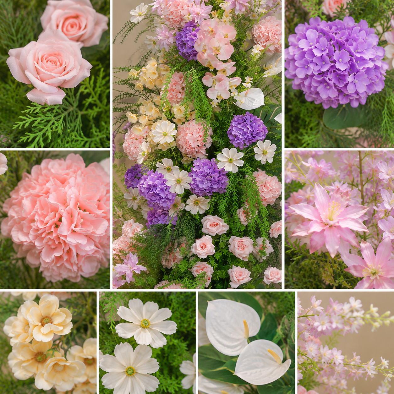260cm Blush Pink Purple Hydrangea Floral Pillar Arrangement, Artificial Rose Anthurium Vertical Flower Column, Wedding Aisle Sweetheart Table Floral Backdrop Decor, Stand Not Included