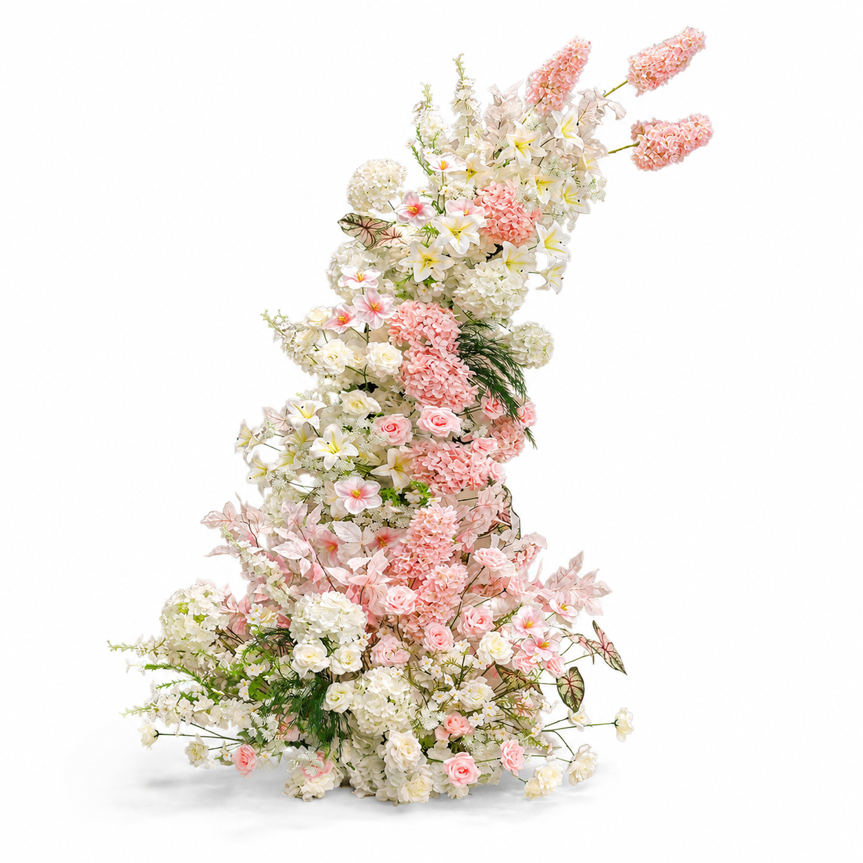 260cm Blush Pink White Asymmetrical Floral Pillar Arrangement, Artificial Hydrangea Lily Vertical Flower Column, Wedding Aisle Sweetheart Table Floral Backdrop Decor, Stand Not Included
