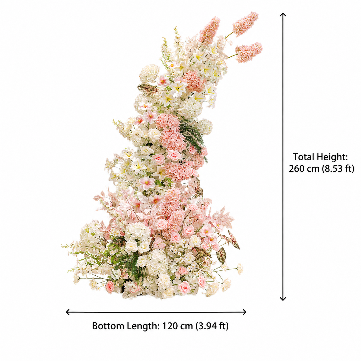 260cm Blush Pink White Asymmetrical Floral Pillar Arrangement, Artificial Hydrangea Lily Vertical Flower Column, Wedding Aisle Sweetheart Table Floral Backdrop Decor, Stand Not Included