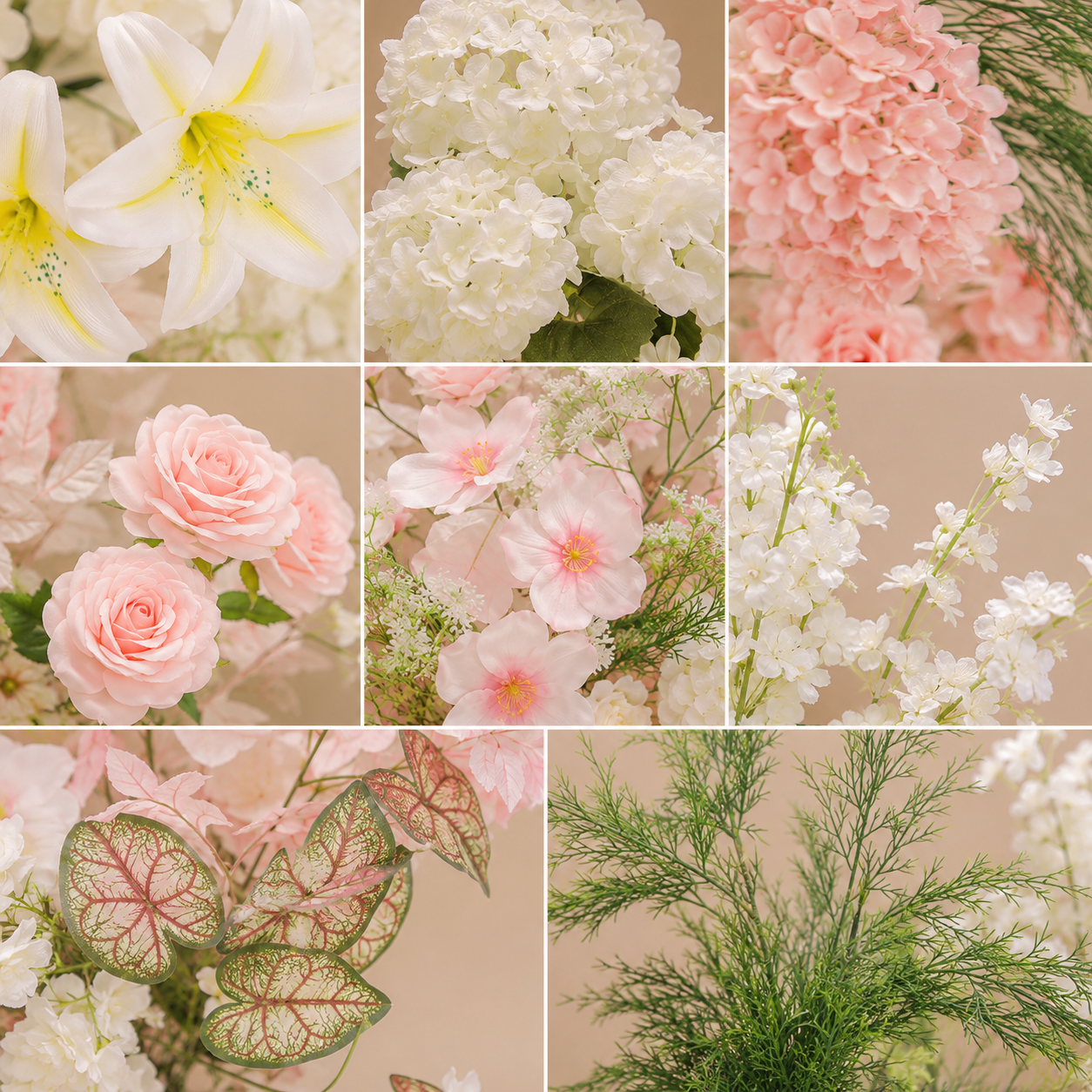 260cm Blush Pink White Asymmetrical Floral Pillar Arrangement, Artificial Hydrangea Lily Vertical Flower Column, Wedding Aisle Sweetheart Table Floral Backdrop Decor, Stand Not Included