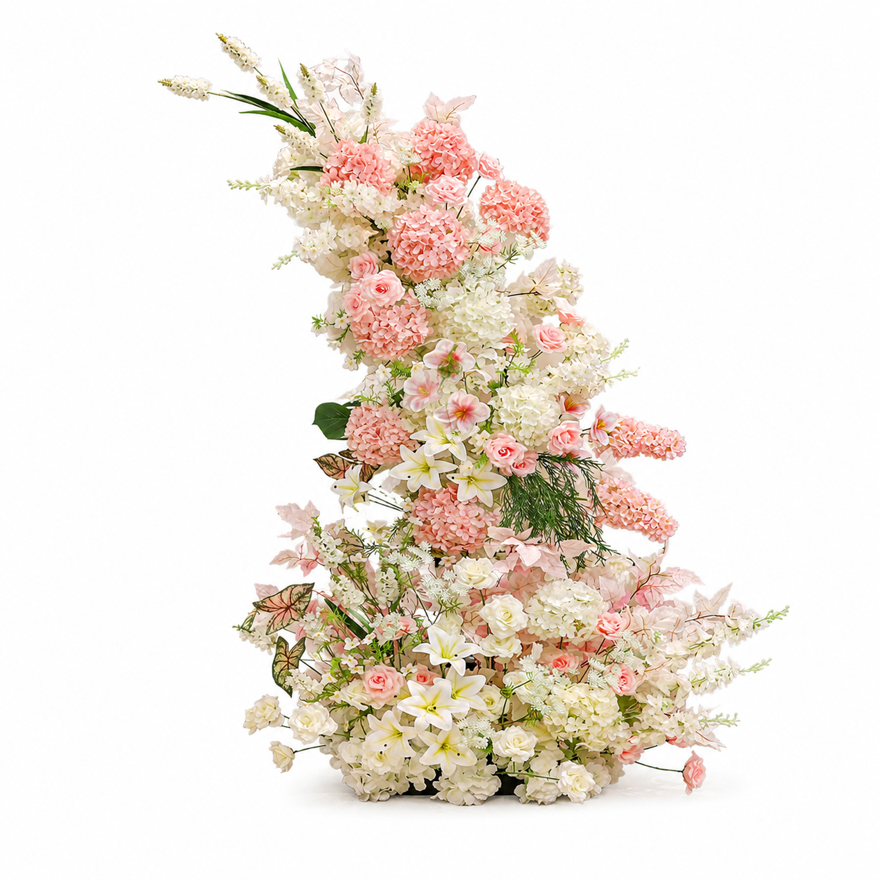 260cm Pink White Asymmetrical Floral Pillar Arrangement, Artificial Hydrangea Lily Rose Vertical Flower Column, Wedding Aisle Sweetheart Table Floral Backdrop Decor, Stand Not Included