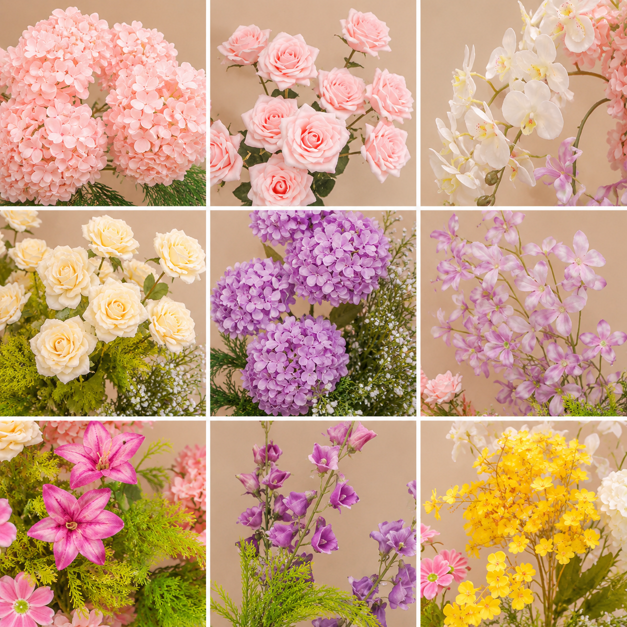 260cm Pink Purple Yellow Asymmetrical Floral Pillar Arrangement, Artificial Hydrangea Rose Orchid Vertical Flower Column, Wedding Aisle Sweetheart Table Floral Backdrop Decor, Stand Not Included