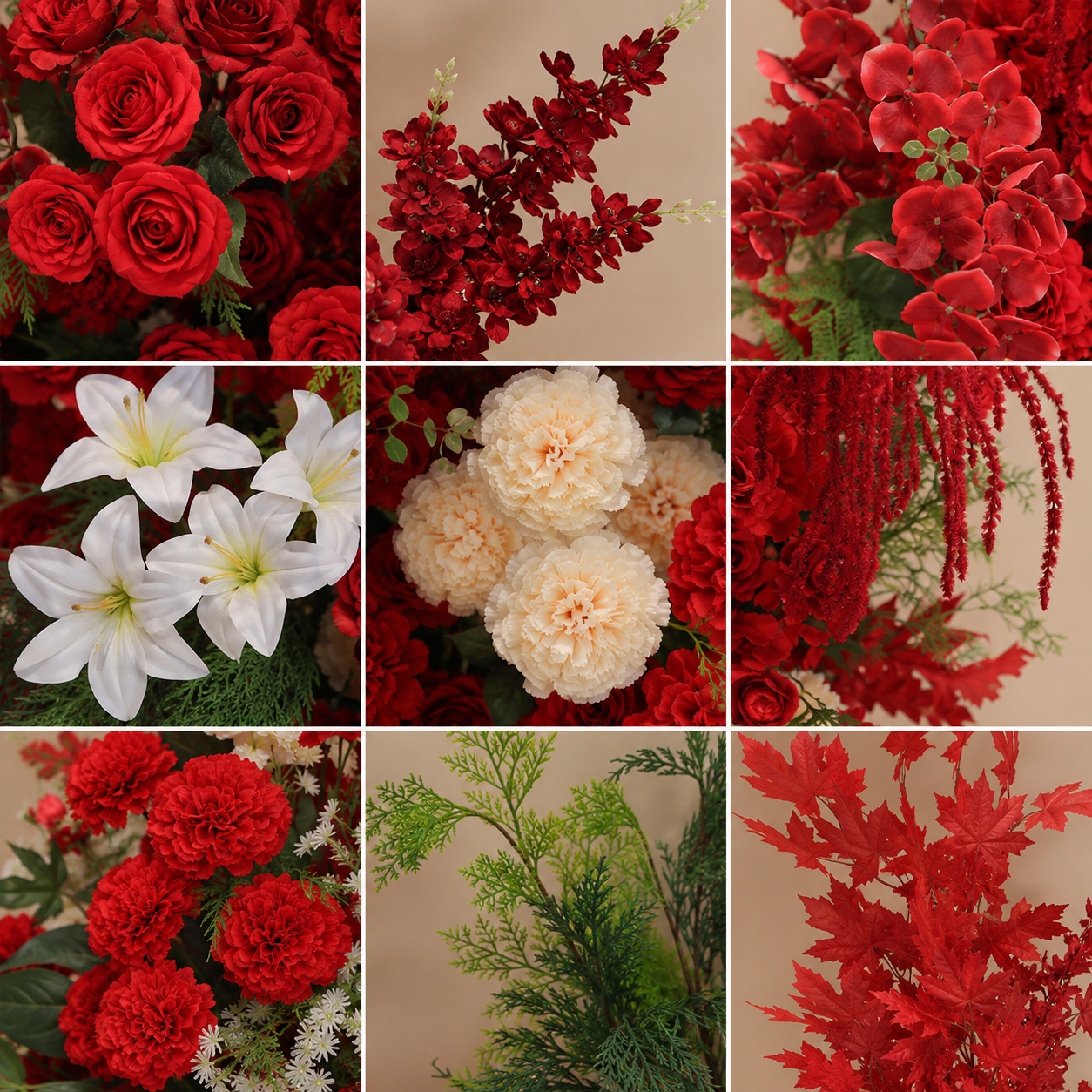260cm Red White Asymmetrical Floral Pillar Arrangement, Artificial Red Rose Maple Leaf Vertical Flower Column, Fall Wedding Aisle Sweetheart Table Floral Backdrop Decor, Stand Not Included