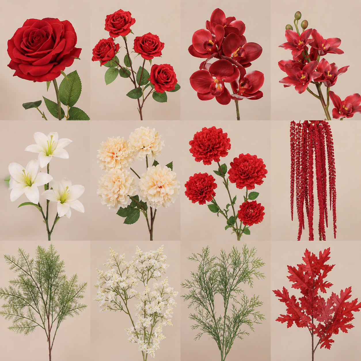 260cm Red Cream Asymmetrical Floral Pillar Arrangement, Artificial Red Rose Orchid Maple Leaf Vertical Flower Column, Burgundy Fall Wedding Aisle Sweetheart Table Floral Backdrop Decor, Stand Not Included